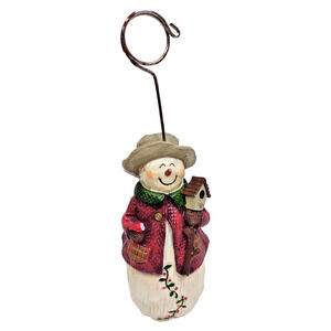 Christmas Snowman Photo Card Holder 4" Decor Holiday Decoration Figurine Country